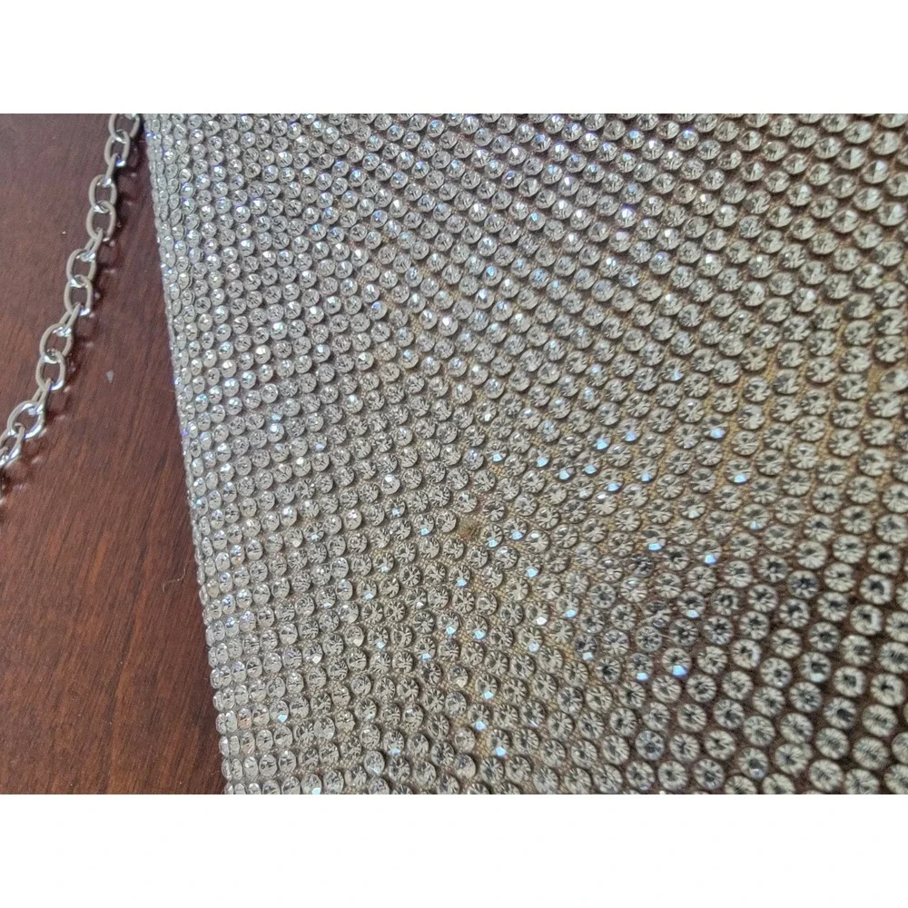 Lulu Townsend Silver Rhinestone Envelope Clutch Chain Shoulder Strap Snap Party